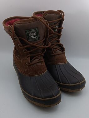 BASS WOMEN'S BROWN LEATHER Duck Boots FAUX FUR SIZE 11
